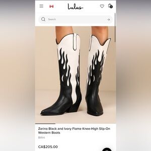 Billini Black and Ivory Flame Western Boots Size 8.5